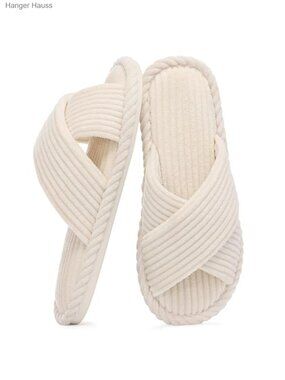 Corduroy Memory Foam Open Toe Slippers Cozy House Shoes